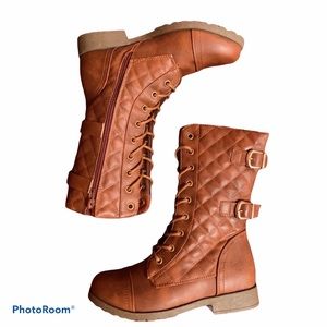 Girls Camel Brown Tall Quilted Combat Boots SZ 3